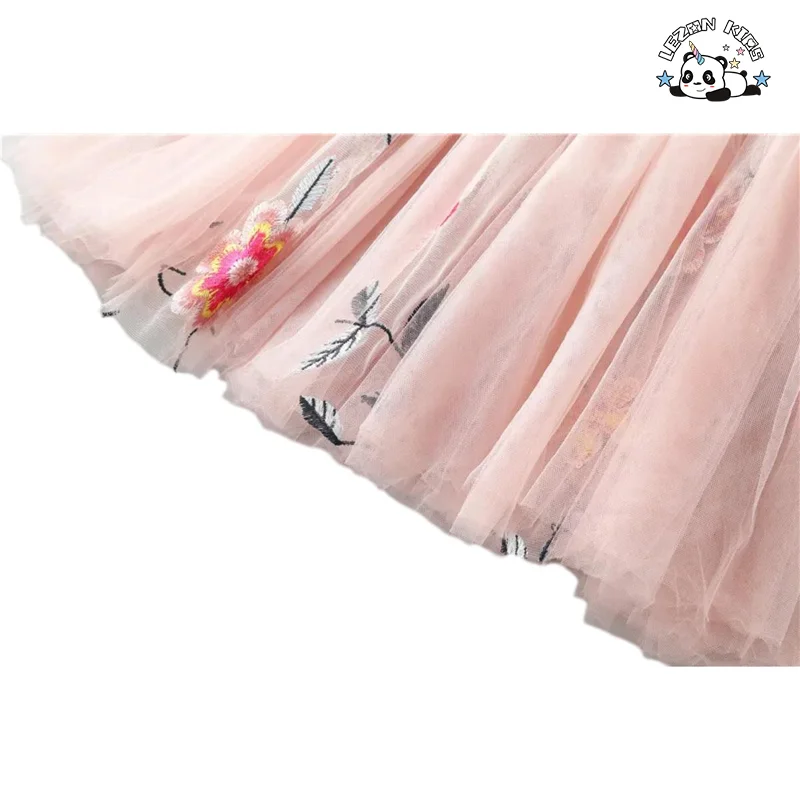 LEZONKIDS - Girl's Embroidery Flower Tulle Princess Dress Long Sleeves Cute Winter Clothing for Toddlers Aged 2-14 Years